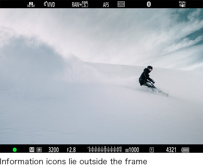 photo:Image that explains how the viewfinder looks - Information icons lie outside the frame