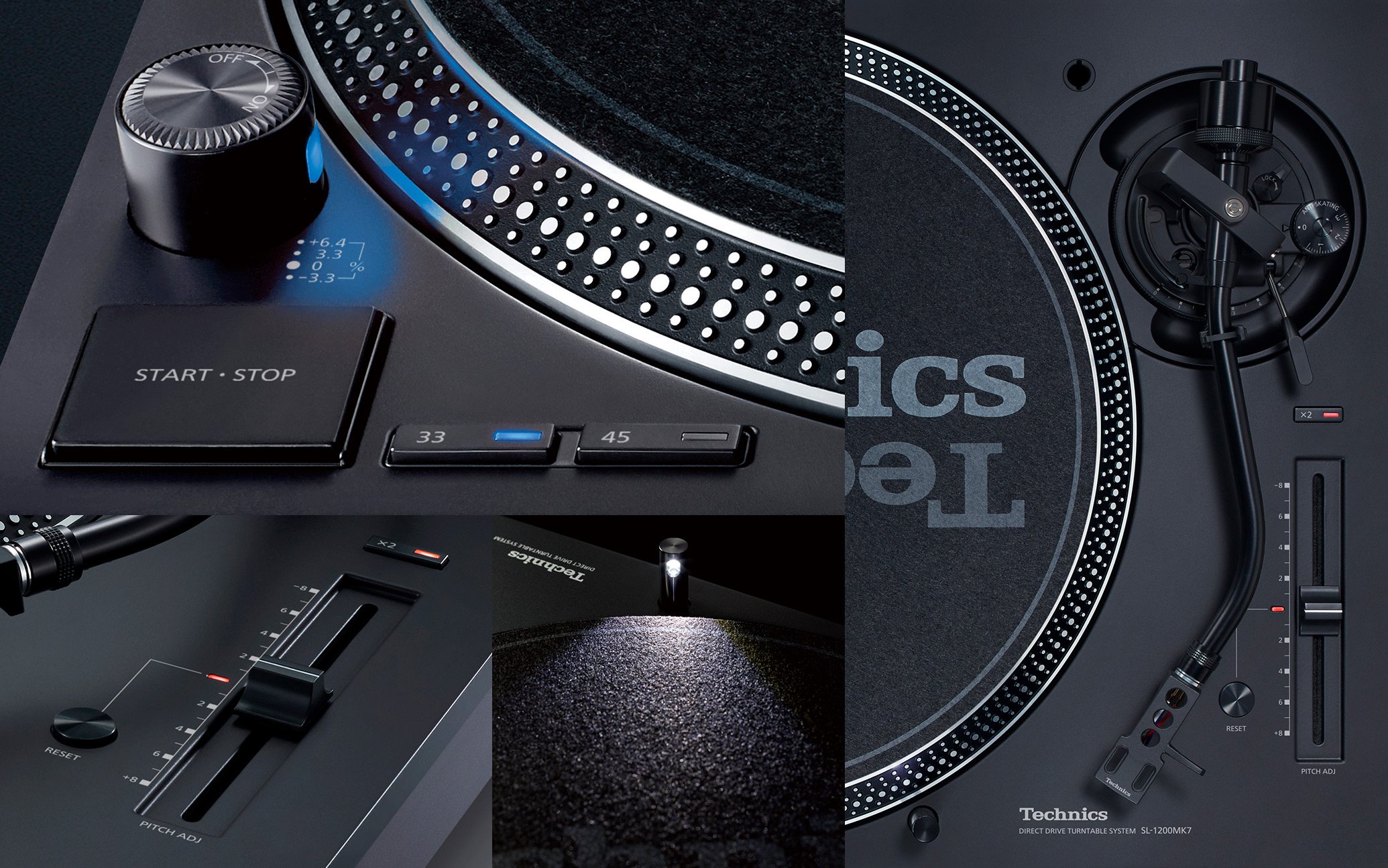 Close-up of turntable and DJ controller, showing record player and control parts.