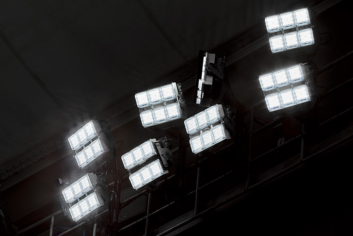 High luminous flux (86,000 lm) LED floodlights with added DMX control. 